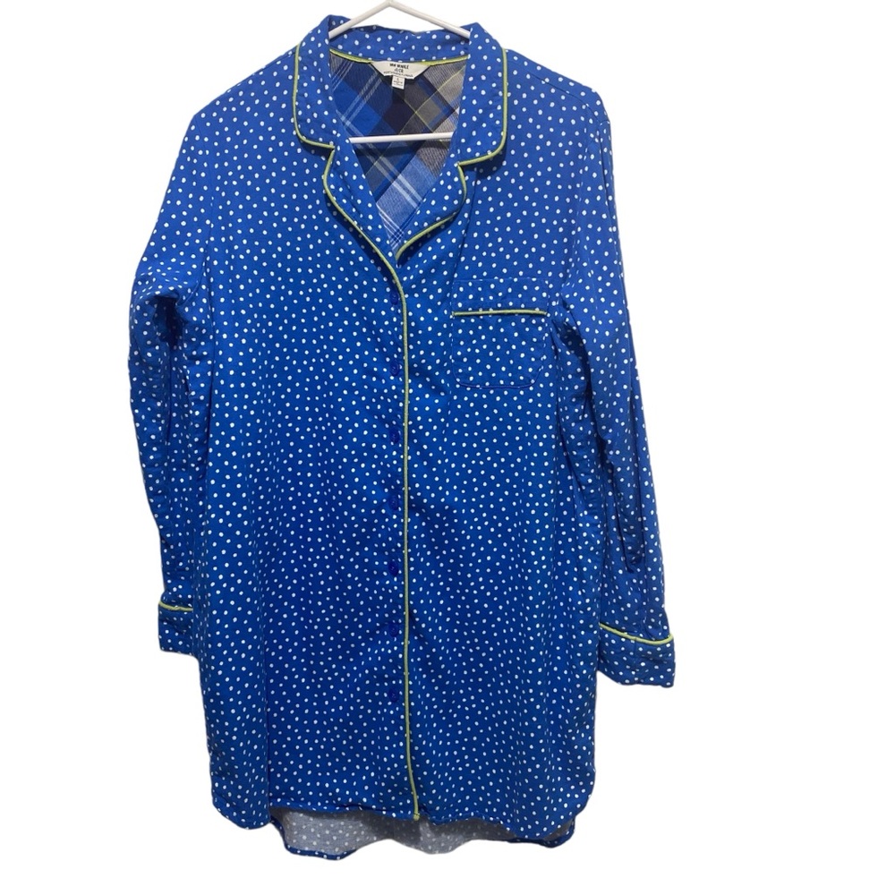 Van Winkle Women's Portuguese Flannel Polka Dots Pajama Shirt Dress Size Large